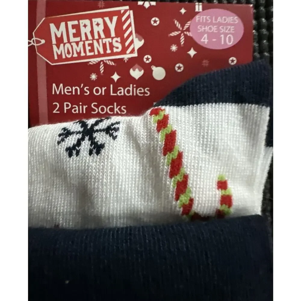 Holiday Novelty Socks Merry Moments Ladies 2 Pair Size 4-10 Dear Santa‎ NWT